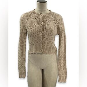 House of Harlow 1960 Cream 3D Crochet Knit Button-Up Cropped Cardigan S NWT